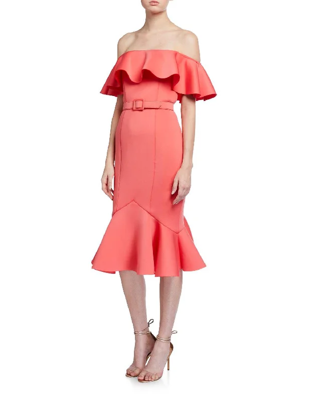 Massive Deals Badgley Mischka Reo Ruffle Off Shoulder Scuba Cocktail Dress