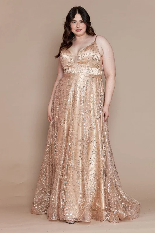 Hot Deal Plus Size Long Glitter Mesh Dress by Poly USA W1004