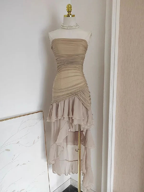 Fantastic Offers Vintage Strapless Chiffon Ruffles Prom Dress Y7918