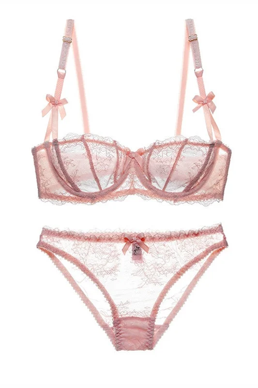 Value Deals Sexy Illusion Pearl Pink Lace Lingerie Set