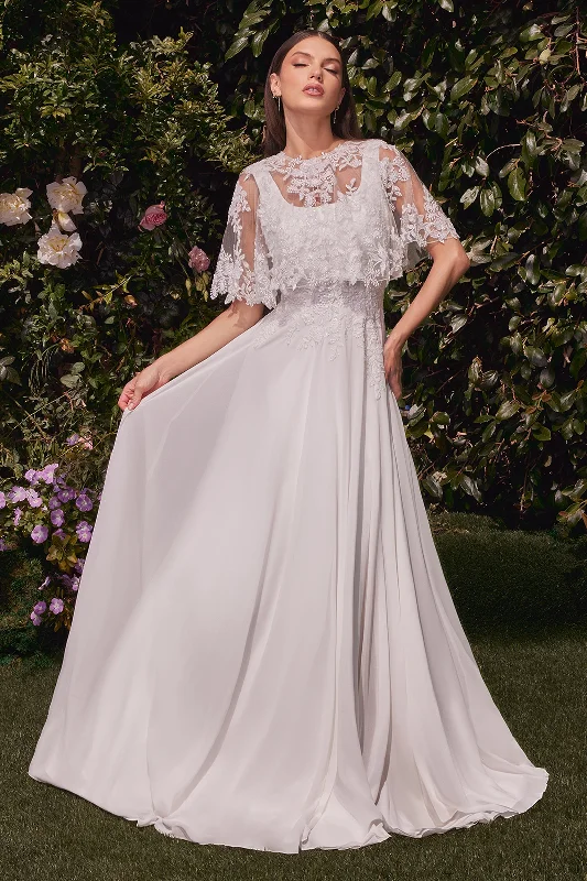 Amazing Deals Chiffon White Sleeveless Capelet Gown by Ladivine CDS503W