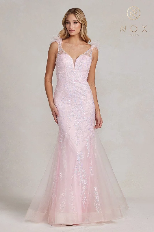 Limited Edition Embellished Feather Mermaid Gown by Nox Anabel T1208