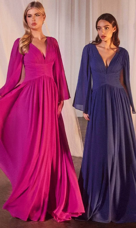 Referral Discount Cinderella Divine CH028 - Capelet V-Neck Evening Gown