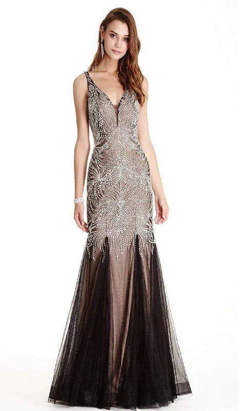 Buy More, Save More Aspeed Design - Dazzling Deep V-neck Trumpet Prom Dress