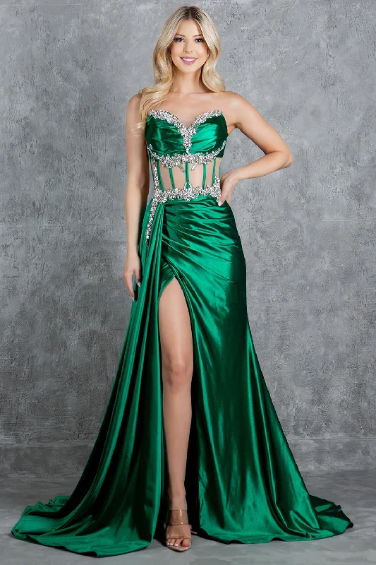 Reduced Prices Beaded Satin Corset Slit Gown by Cinderella Couture 8214J