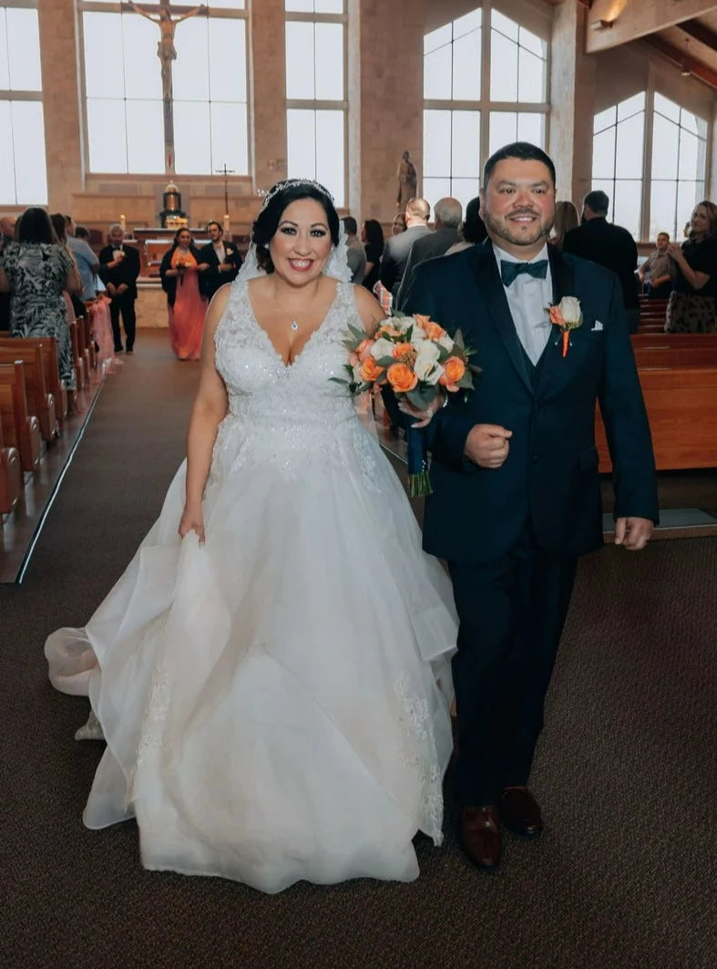 Early Bird Discount Mori Lee Frosted Lace V-Neckline Ball Gown