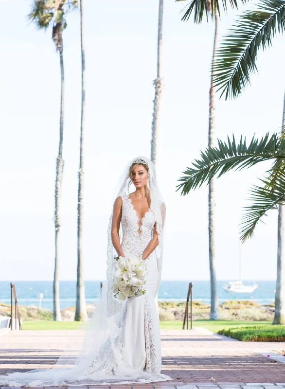 Midnight Madness Berta  15-15 Plunging V-Neck Cap Sleeve Lace &Tulle Dress