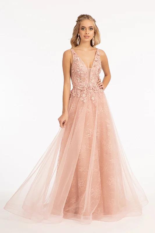 Extra Savings Floral Applique Slit Gown by Elizabeth K GL3012