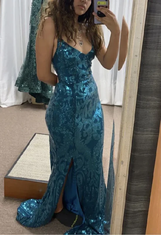 Early Access Glitter Sequin Mermaid Prom Dress, Long Backless Evening Dress Y7906