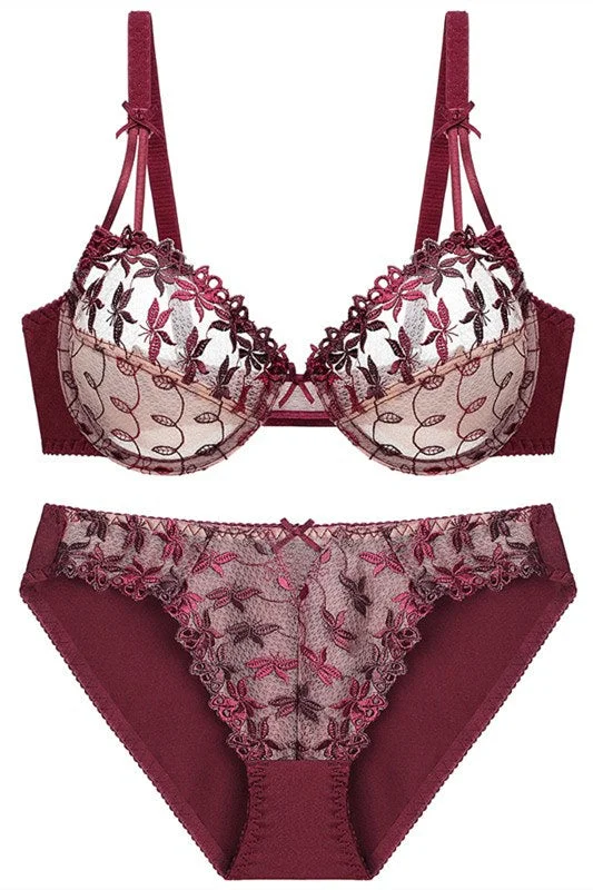 Don't Wait Sexy Embroidered Red Lingerie Set