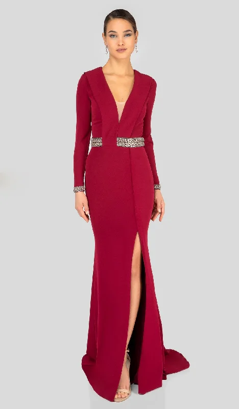 Year-End Sale Terani Couture - 1911E9116 Long Sleeve High Slit Long Formal Dress