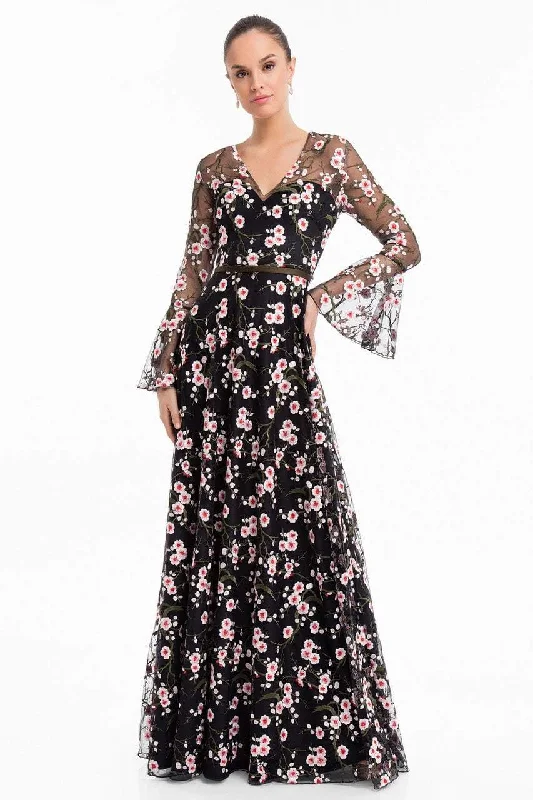 Instant Savings Terani Couture - 1822E7251 Floral Embroidered V-neck A-line Dress