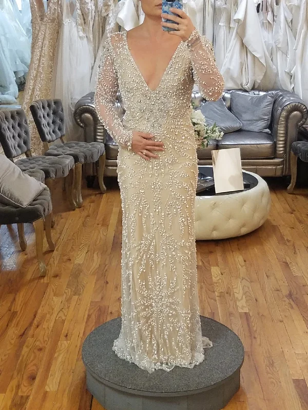 Weekend Deal Galit Couture Custom Long-Sleeved V-Neck Sheath