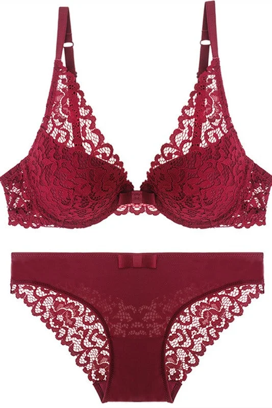 Massive Deals Burgundy Lace Lingerie Set