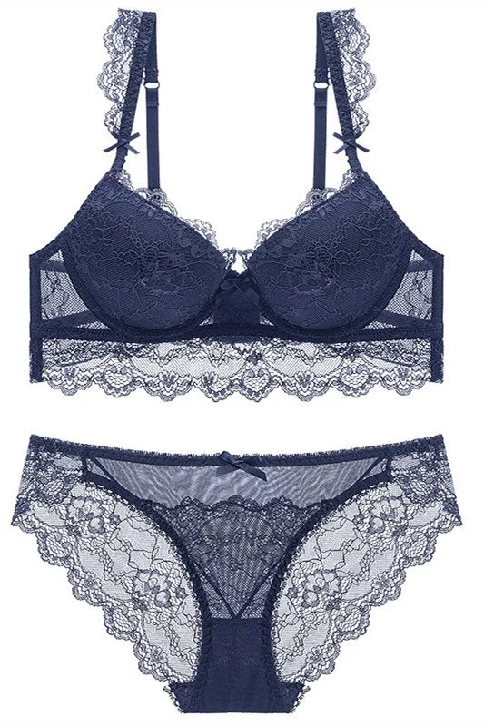 Savings Alert Navy Blue Lace Lingerie Set