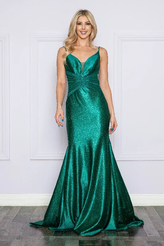 Clearance Sale Fitted Glitter Jersey Sleeveless Gown by Poly USA 9260