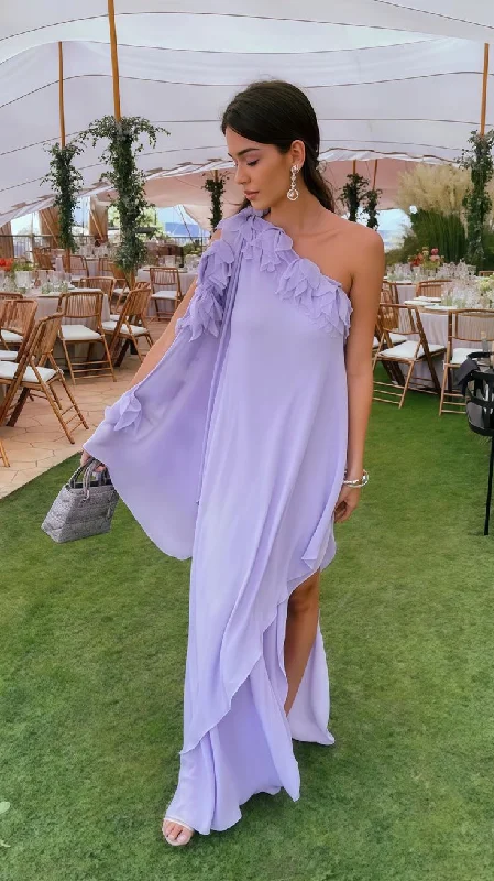 Lowest Price One Shoulder Lilac Chiffon Long Evening Prom Dress  Y7904