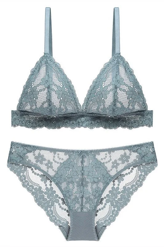 New Deals Triangle Blue Sage Lace Lingerie Set