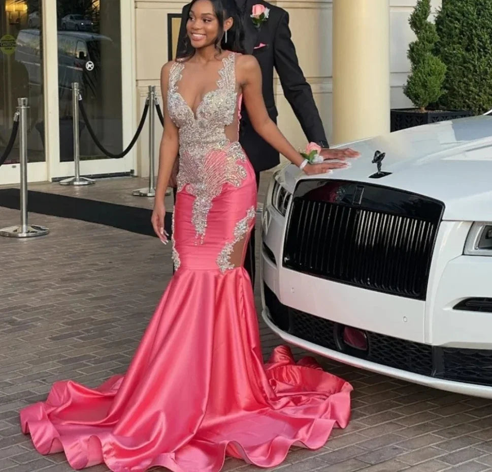 Super Bargain Pink Luxury African American Prom Dresses For Black Girls Mermaid Sheer Beaded Crystals Robe De Soiree Evening Gown Customized Super Bargain Pink Luxury African American Prom Dresses For Black Girls Mermaid Sheer Beaded Crystals Robe De Soiree Evening Gown Customized