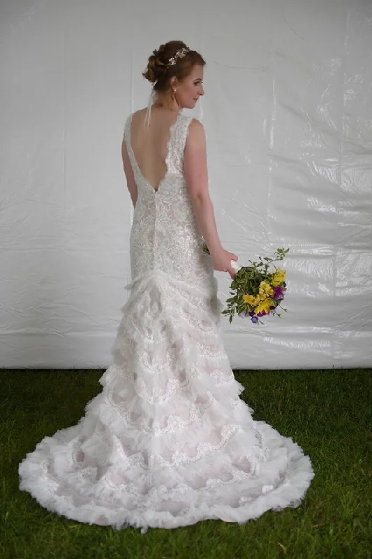 Bonus Savings Galina Extra Length V-Plunge Gown With Tiered Tulle Skirt 4XLSWG689