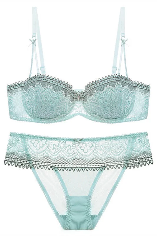 Quick Sale 1/2 Cup Sexy Mint Green Lace Lingerie Set