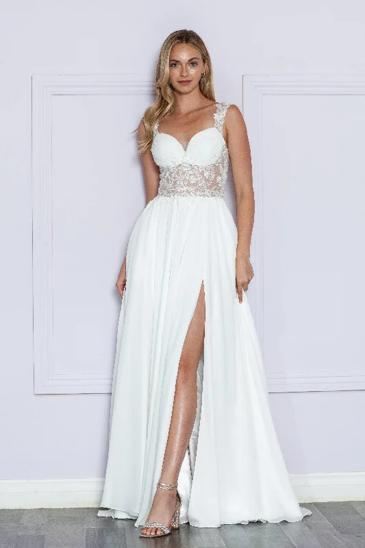Seasonal Clearance Embroidered Sheer Sleeveless Slit Gown by Poly USA 9376