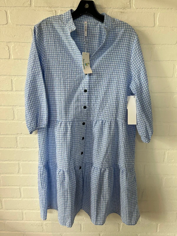 Savings Spectacular Blue & White Dress Casual Short Beach Island, Size M