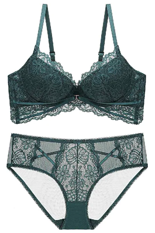 Closeout Dark Green Lace Lingerie Set