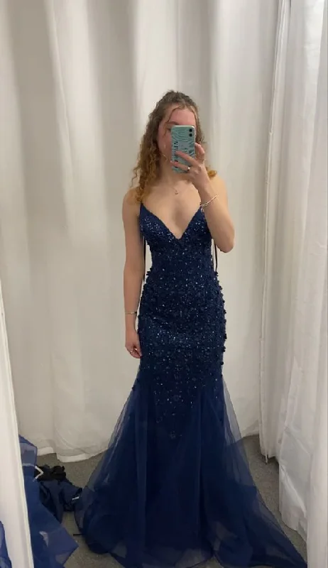 Crazy Savings Vintage Navy Blue Prom Dress Sexy Mermaid Evening Dress Y7888