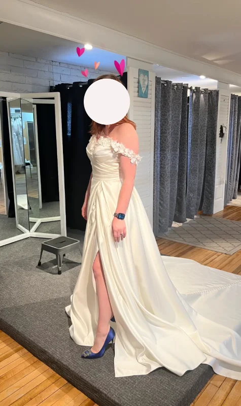 Mega Deal Other Satin Off-the-Shoulder A-line Bridal Gown with Slit Skirt