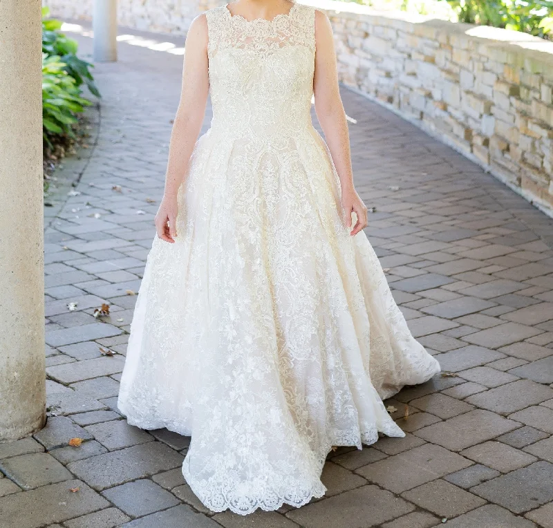 Limited Time Offer David's Bridal Beaded Lace Ball Gown with Pleated Skirt CWG780