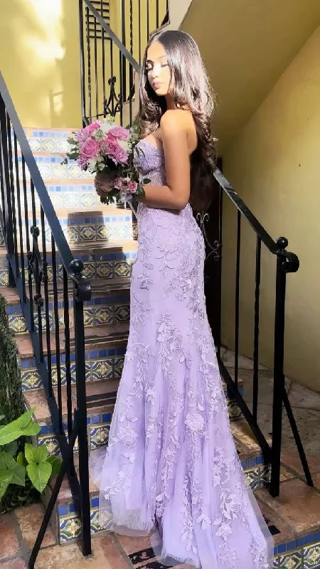 Amazing Deals Purple Strapless Tulle Lace Appliques Evening Dress Mermaid Prom Dres Y7910 Amazing Deals Purple Strapless Tulle Lace Appliques Evening Dress Mermaid Prom Dres Y7910
