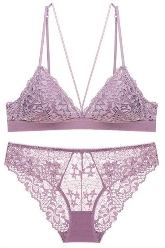Discount Days Sexy Triangle Lilac Lace Lingerie Set