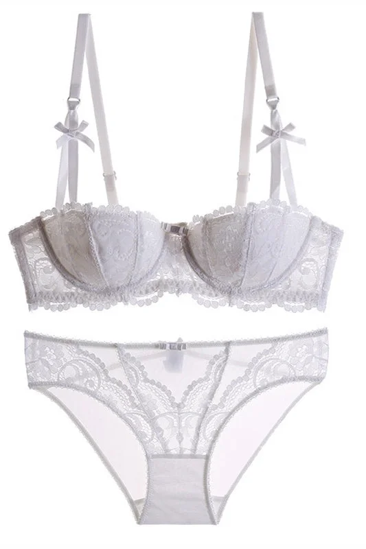 Best Bargains Sexy 1/2 Cup White Lace Lingerie Set