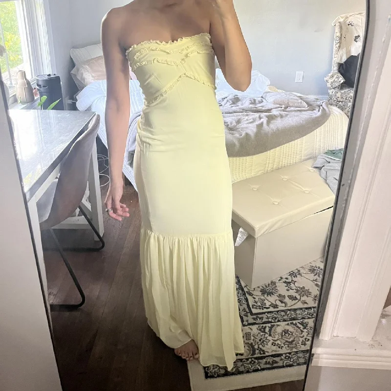 Reduced Prices Cute Yellow Strapless Chiffon Ruffles Evening Dress Mermaid Prom Dress Y7896 Reduced Prices Cute Yellow Strapless Chiffon Ruffles Evening Dress Mermaid Prom Dress Y7896