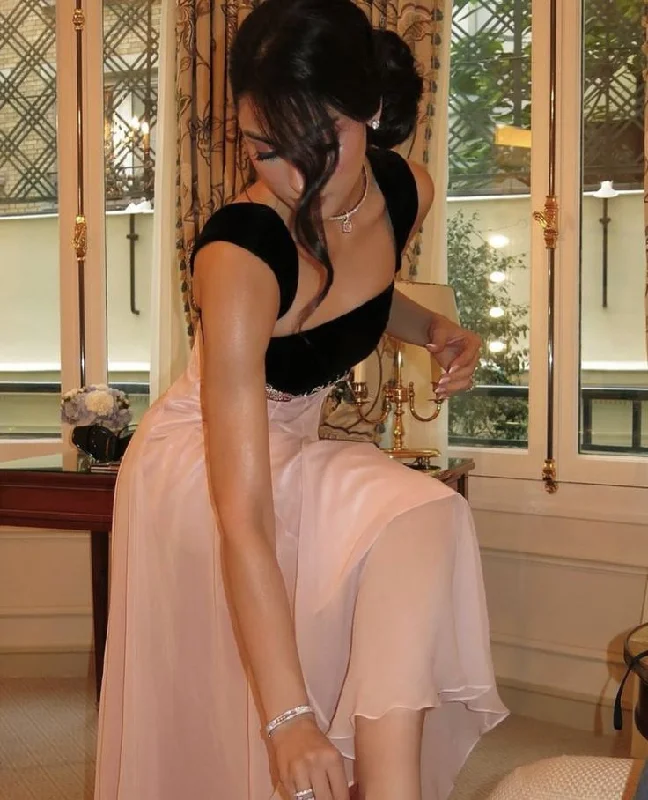 Midnight Madness Elegant Straps Prom Dress Pink A Line Long Evening Dress Y7900