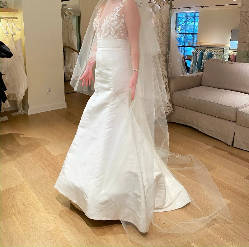 Clearance Items Oscar de la Renta Sleeveless Faille Gown with Floral Embroidered Bodice