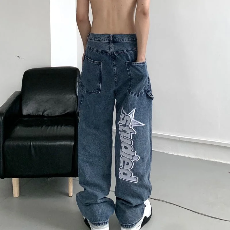 Discount Days Awakecrm Autumn New Streetwear Retro Hip-Hop Letter Embroidery Jeans Loose Straight-Leg Pants Wide-Leg Pants For Men And Women Couples Discount Days Awakecrm Autumn New Streetwear Retro Hip-Hop Letter Embroidery Jeans Loose Straight-Leg Pants Wide-Leg Pants For Men And Women Couples