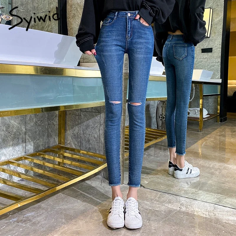 Mega Sale Awakecrm Back to College ripped jeans for women high waist jeans skinny korean fashion Pencil Pants jean slim femme black jeans elastic stretch Mega Sale Awakecrm Back to College ripped jeans for women high waist jeans skinny korean fashion Pencil Pants jean slim femme black jeans elastic stretch