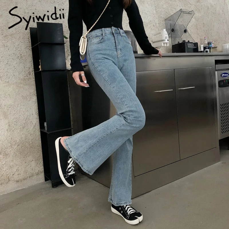 Clearance Event Awakecrm Back to College Syiwidii High Waisted Stretch Flare Jeans Women Denim Pants Back Slit Casual Korean Spring Blue Skinny Bell Bottom Trousers Clearance Event Awakecrm Back to College Syiwidii High Waisted Stretch Flare Jeans Women Denim Pants Back Slit Casual Korean Spring Blue Skinny Bell Bottom Trousers