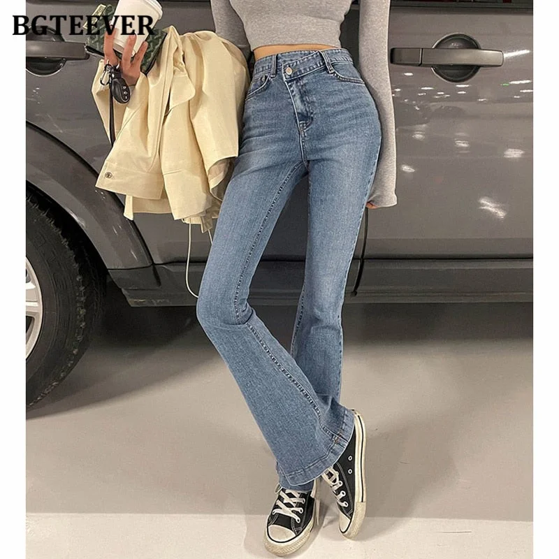 Value Deals Awakecrm BGTEEVER Stylish Chic Inclined Button Women Solid Flare Jeans Trousers High Waist Stretched Female Skinny Denim Pant Summer Value Deals Awakecrm BGTEEVER Stylish Chic Inclined Button Women Solid Flare Jeans Trousers High Waist Stretched Female Skinny Denim Pant Summer