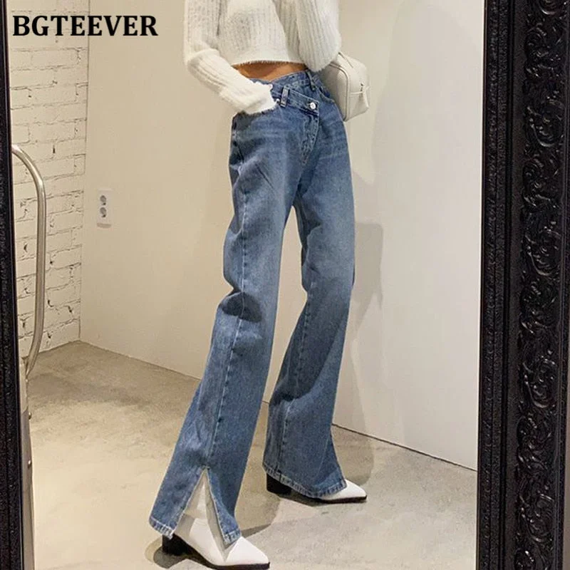 Weekend Special Awakecrm Christmas Gift BGTEEVER Casual Asymmetric High Waist Straight Jeans for Women Side Split Denim Blue Jeans Trousers Female Long Pantalon Femme Weekend Special Awakecrm Christmas Gift BGTEEVER Casual Asymmetric High Waist Straight Jeans for Women Side Split Denim Blue Jeans Trousers Female Long Pantalon Femme