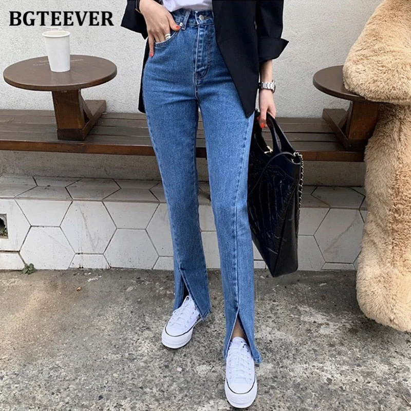 Exclusive Deal Awakecrm Christmas Gift BGTEEVER Streetwear High Waist Denim Blue Women Jeans Summer Front Split Denim Pants Capris Femme Casual Long Female Jeans Exclusive Deal Awakecrm Christmas Gift BGTEEVER Streetwear High Waist Denim Blue Women Jeans Summer Front Split Denim Pants Capris Femme Casual Long Female Jeans