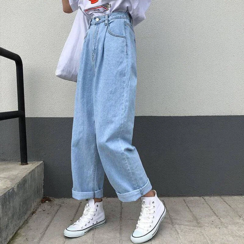 Special Price Awakecrm Christmas Gift JMPRS Harajuku Women Jeans Fashion Loose Black Ankle-Length Denim Pants High Waist Casual Autumn Wide Leg Female Baggy Jeans