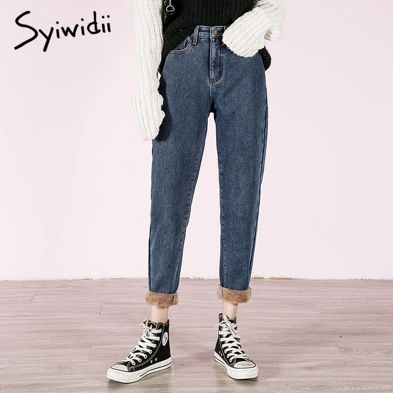 Exclusive Access Awakecrm Fleece jeans woman high waist mom jeans boyfriend jeans for women velvet Harem Pants winter clothing gray blue denim Exclusive Access Awakecrm Fleece jeans woman high waist mom jeans boyfriend jeans for women velvet Harem Pants winter clothing gray blue denim