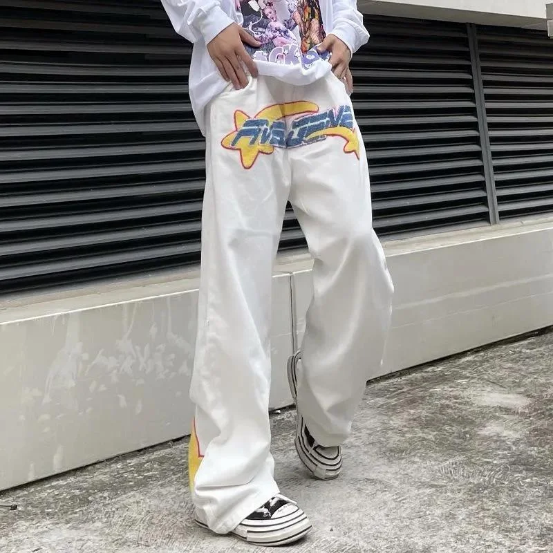 Savings Bonanza Awakecrm Gothic Punk White Jeans Hip Hop Straight Trousers Men And Women Korean Version Fashion Loose Embroidery Jeans Sweatpants Savings Bonanza Awakecrm Gothic Punk White Jeans Hip Hop Straight Trousers Men And Women Korean Version Fashion Loose Embroidery Jeans Sweatpants