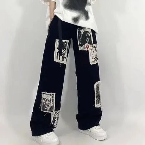 Discount Extravaganza Awakecrm New Punk Patchwork Pattern Jeans Graffiti Korean Fashion Loose Harajuku Women's Hip-Hop Street Super Wide-Leg Pants 90'S Retro Discount Extravaganza Awakecrm New Punk Patchwork Pattern Jeans Graffiti Korean Fashion Loose Harajuku Women's Hip-Hop Street Super Wide-Leg Pants 90'S Retro