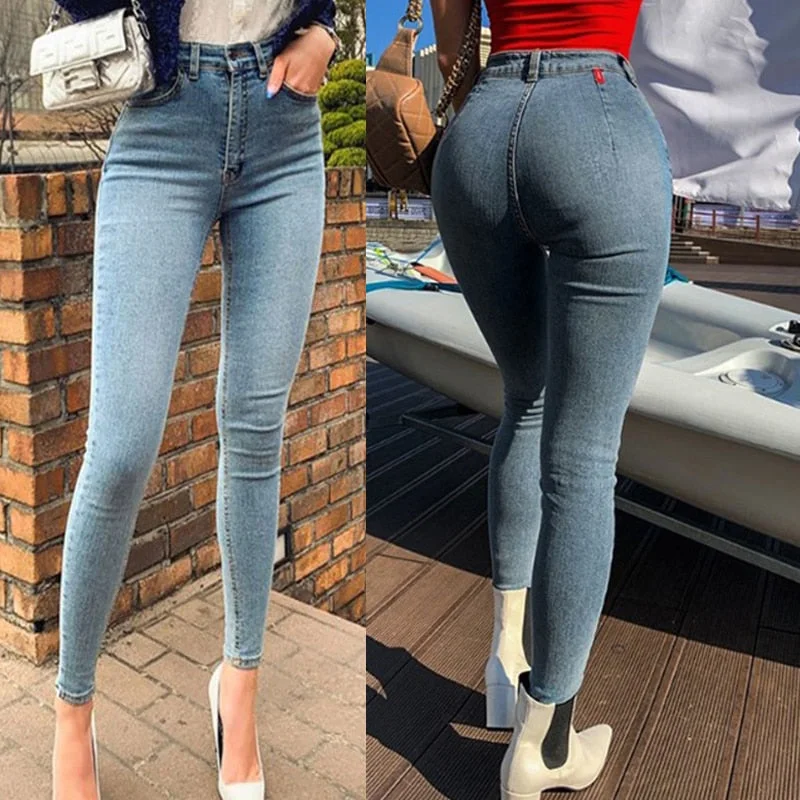 Markdown Madness Spring Autumn Women's Jeans High Waist Stretch Skinny Denim Pants Vintage Blue Washed Elastic Slim Wrap Hip Pencil Trousers Markdown Madness Spring Autumn Women's Jeans High Waist Stretch Skinny Denim Pants Vintage Blue Washed Elastic Slim Wrap Hip Pencil Trousers