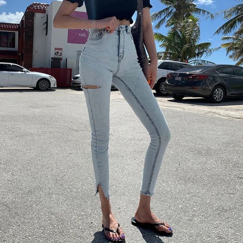 Weekend Deal Awakecrm Streetwear Light Blue High Waist Stretch Skinny Women Jeans Pants Split Cuff Ripped Hole Female Pencil Jeans 2019 Women Trousers Weekend Deal Awakecrm Streetwear Light Blue High Waist Stretch Skinny Women Jeans Pants Split Cuff Ripped Hole Female Pencil Jeans 2019 Women Trousers