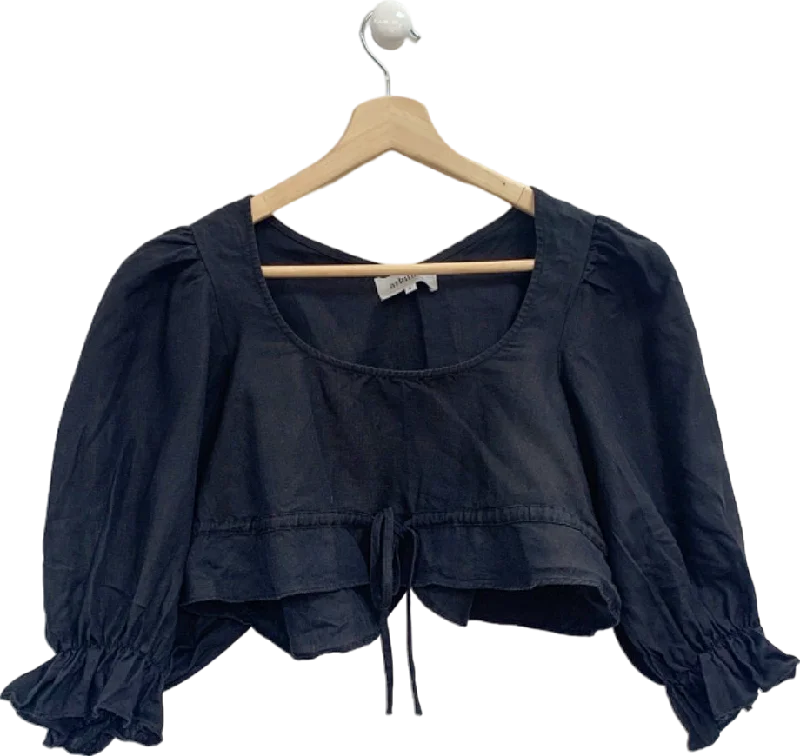 Take Advantage Arkitaip Black Linen Cropped Blouse UK S
